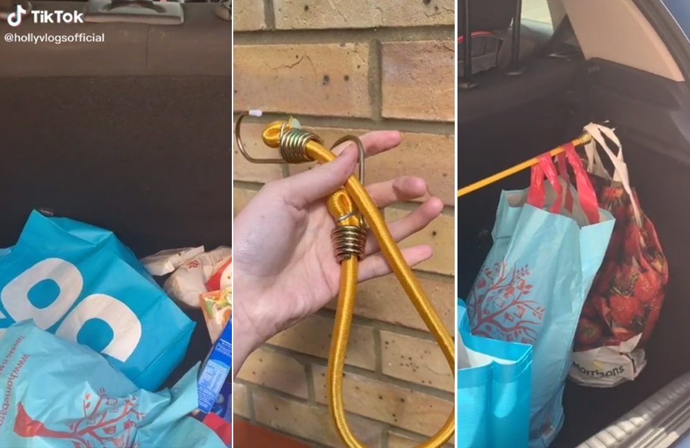 Use Bungee Cord To Secure Grocery Bags @hollyvlogsofficial / TikTok.com